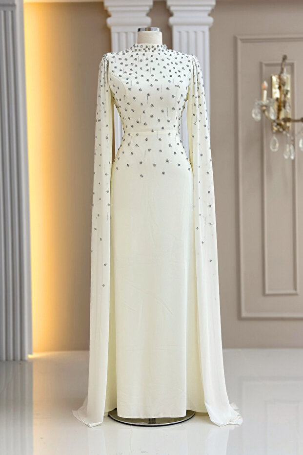 Afra Abiye Elbise Ekru - 1