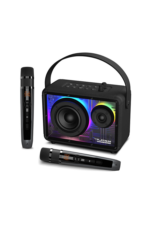 Apollo pro portable Karaoke speaker with 2 rechargeable wireless mic for adults and kids - Black