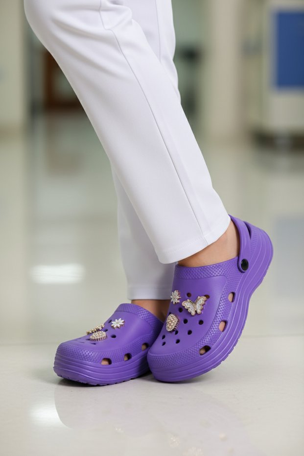 Women's Eva Sabo Slippers/Sandals, with Jibbitz, Wet Floor Compatible Hospital Slippers, Nurse Slippers