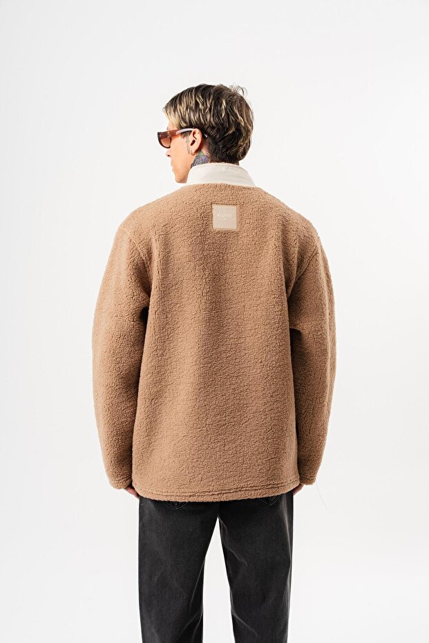 سترة تيدي للرجال بسحاب قصة فضفاضة باللون البني - 3