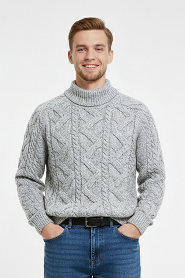 Erkek Yarım Balıkçı Yaka Kalın Kazak - 1