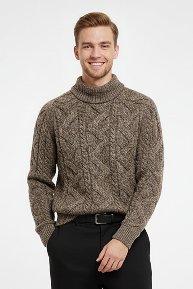 Erkek Yarım Balıkçı Yaka Kalın Kazak - 1