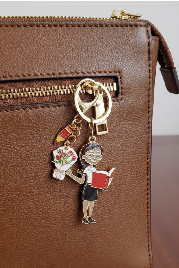 Golden Yellow Pen Detail Teacher Reading Book Bag Accessory Keychain