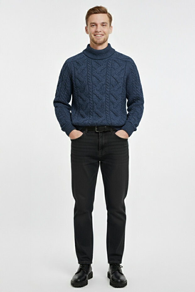 Erkek Yarım Balıkçı Yaka Kalın Kazak - 2