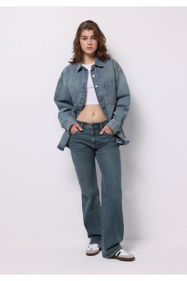 Straight Fit Mid Waist Full Length Leg Women's Indigo Jean Pants