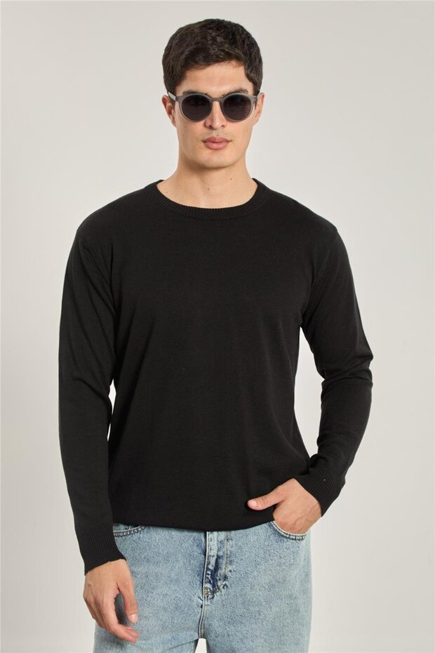 Men's long sleeve knit sweater - black