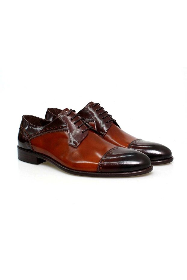 Tan Color Lace-Up Genuine Leather Men's Shoes