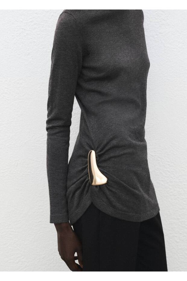 Broşlu balıkçı yaka kazak - 8