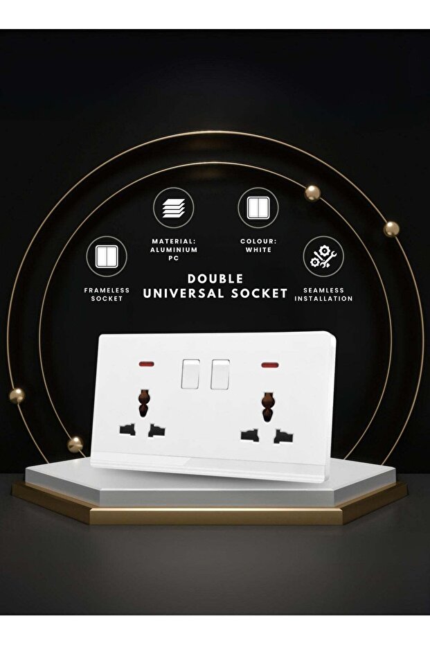 Double Universal Socket 13A with Switch and Indicating Light - 6x3" White/Ivory Finish