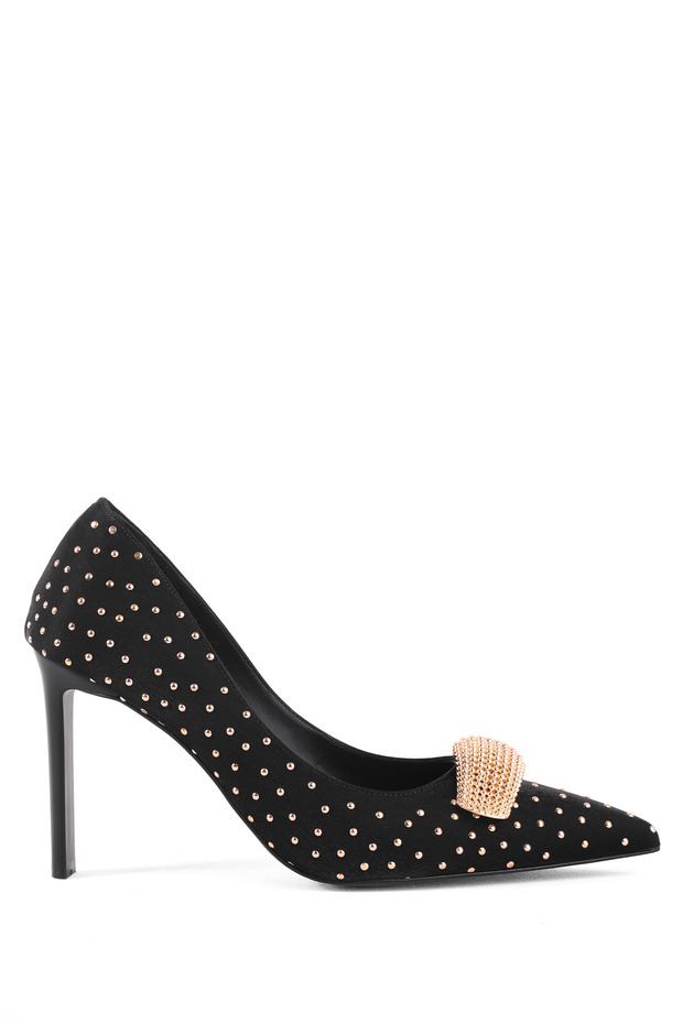 Black Heeled Shoes, Stylish Women's Heeled Stiletto Shoes, Event Shoes, Stoned Evening Dress Shoes