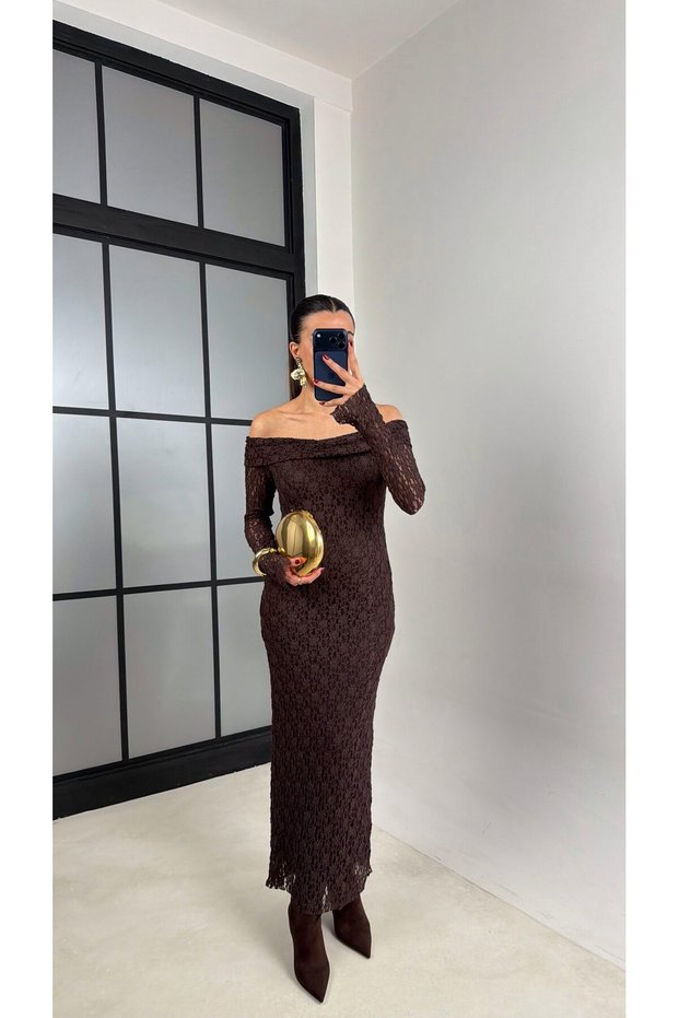 Acı Kahve Madonna Collar Lace Maxi Dress - 1426
