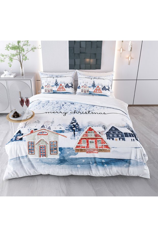New Year Themed Snow Themed 3D 3-Dimensional Double Duvet Cover Set