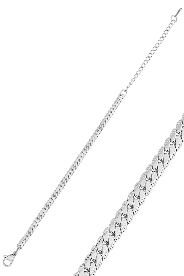 Silver Stainless Steel Thick Herringbone Chain Bracelet