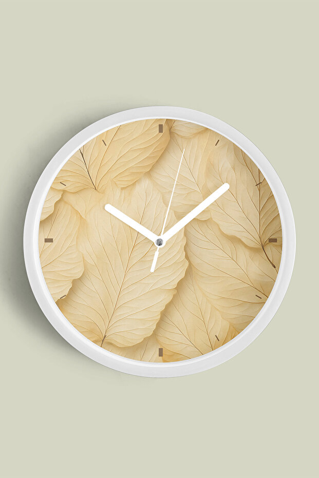 Abstract - Bohemian Leaf Modern Wall Clock - 42cm - White Case with Glass Front - Silent Mechanism