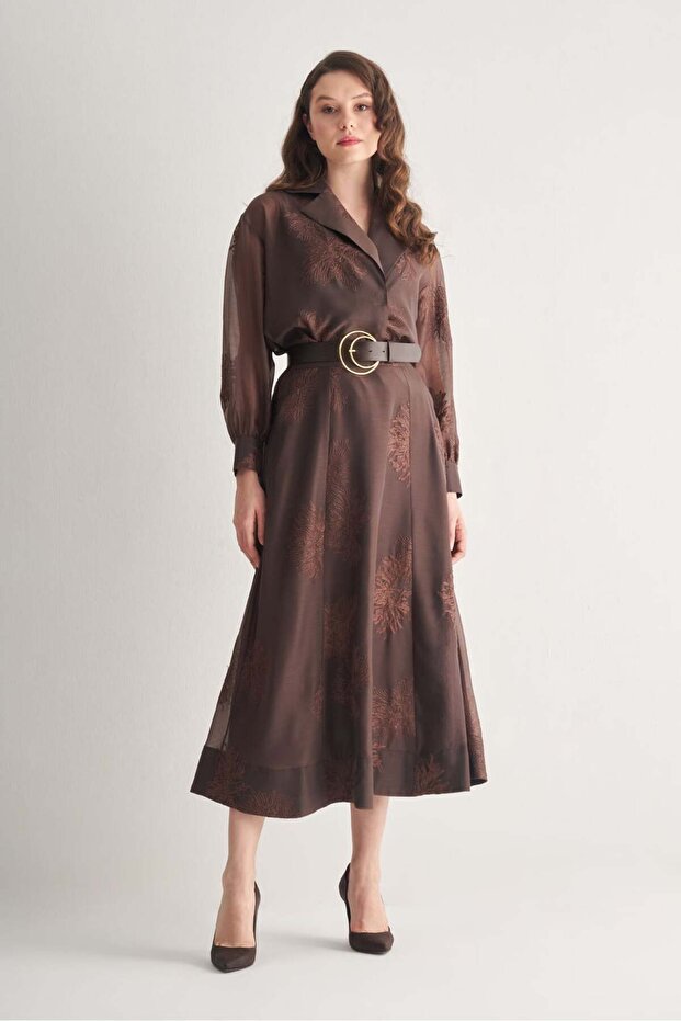 İşlemeli Midi Etek - 1