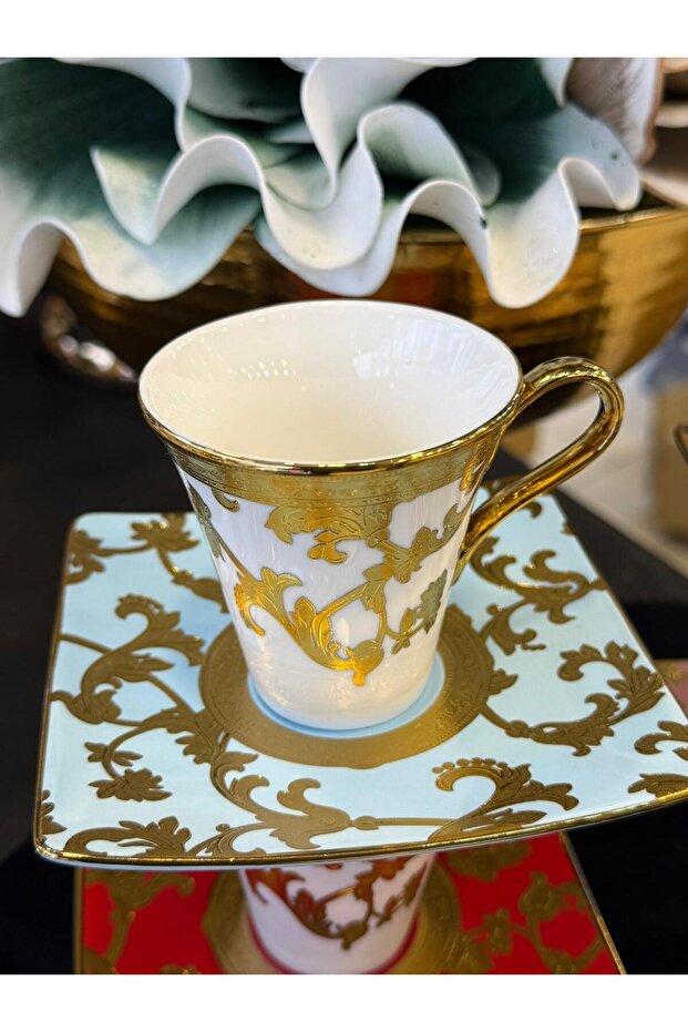6 Person Square Plate Colorful Coffee Cup Set 90 ml (Rsy236)