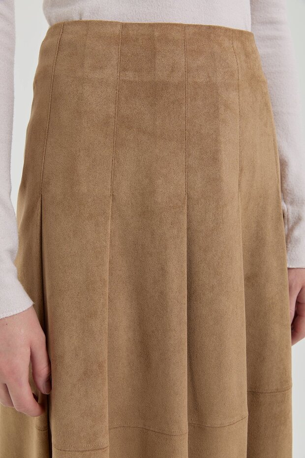 Pileli Süet Etek Camel - 3