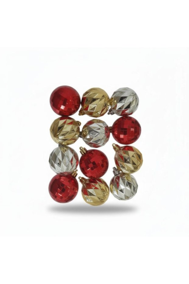 New Year's Ornament Balls 5 cm 12 Pcs Patterned Mixed3 Colors 4Er Ad Colors