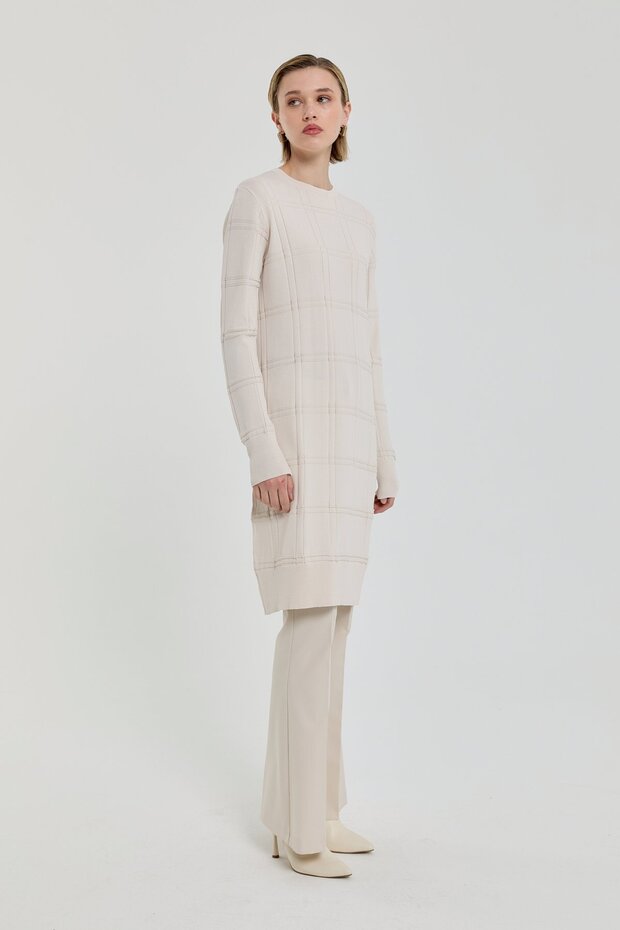 Self-Patterned Rayon Knitwear Tunic Beige - 2