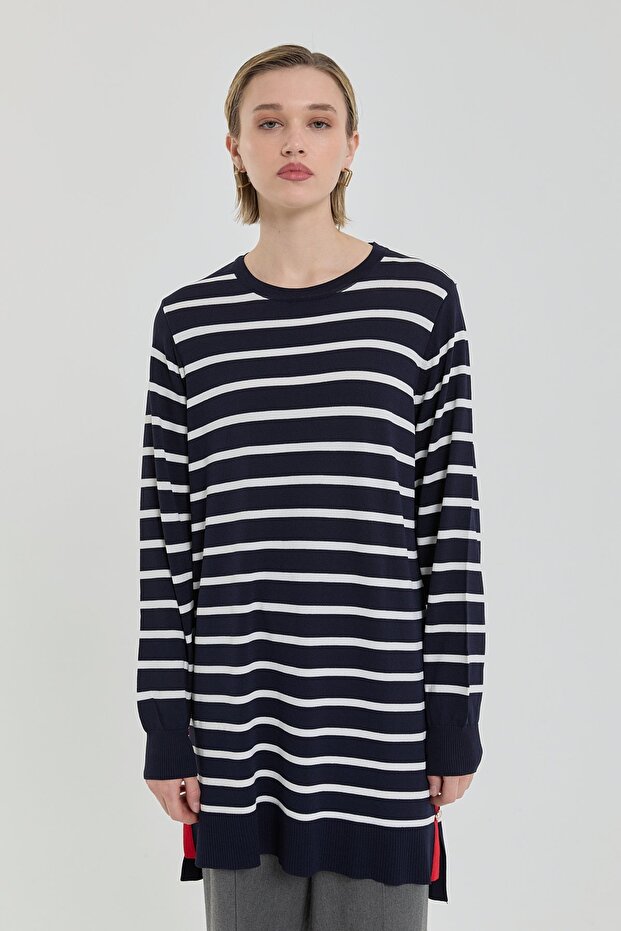 Çizgili Rayon Triko Tunik - 1