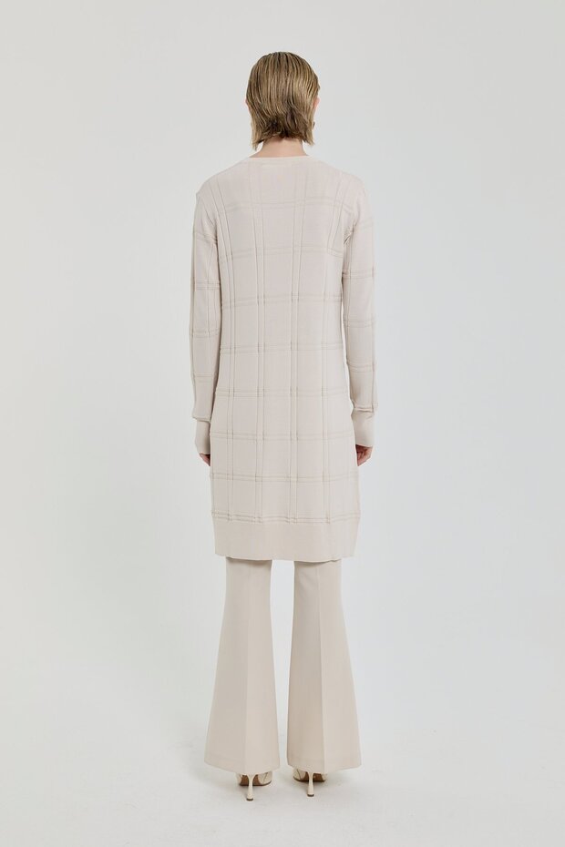 Self-Patterned Rayon Knitwear Tunic Beige - 4