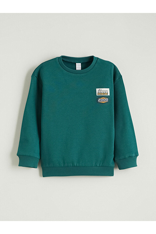 Green Crew Neck Boys' Thick Sweatshirt