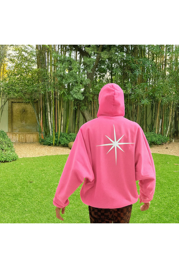 Unisex Hooded 3 Thread Ş Fleece-Lined Star B Printed Kangaroo Pocket O Oversized Hoodie