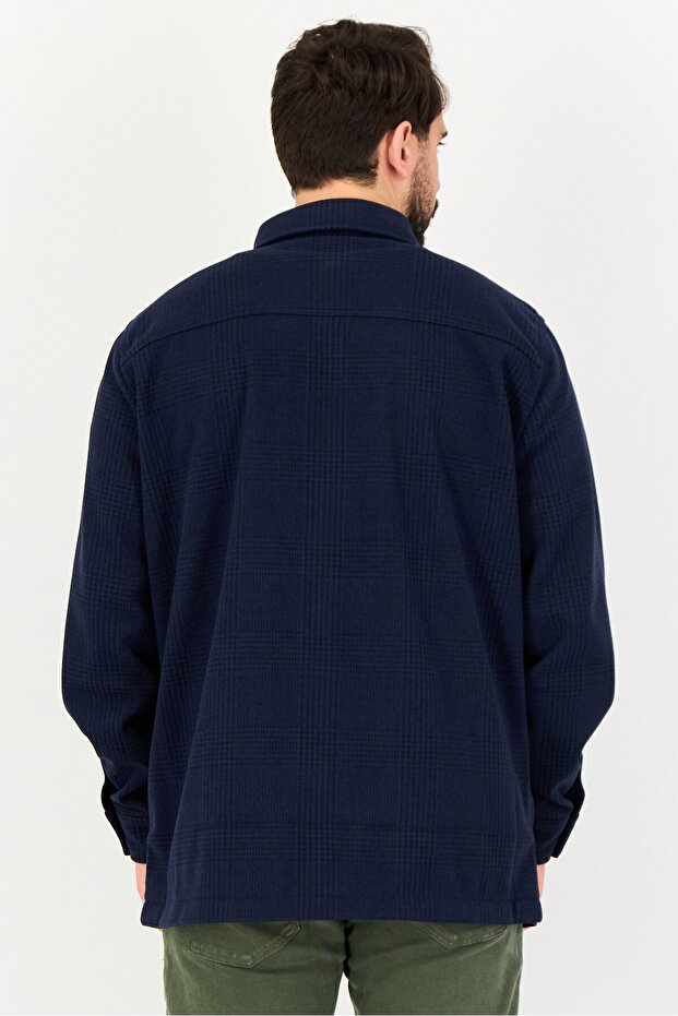 قميص رجالي منقوش، أزرق داكن - 3