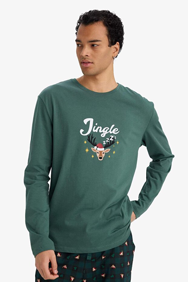 Yılbaşı Temalı Pijama Takımı Regular Fit Uzun Kollu Üst Uzun Alt G2935AX25WN - 2