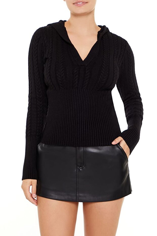 Kapüşonlu Örgü Kazak - 1