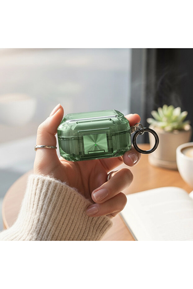 حافظة CaseOnn Galaxy Buds FE - حافظة Buds Core شفافة مع قفل أمان باللون الأخضر