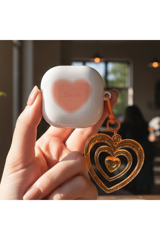 حافظة CaseOnn لسماعات Galaxy Buds 2 - حافظة Buds 2 Pro ملونة بتصميم قلب برتقالي جذاب