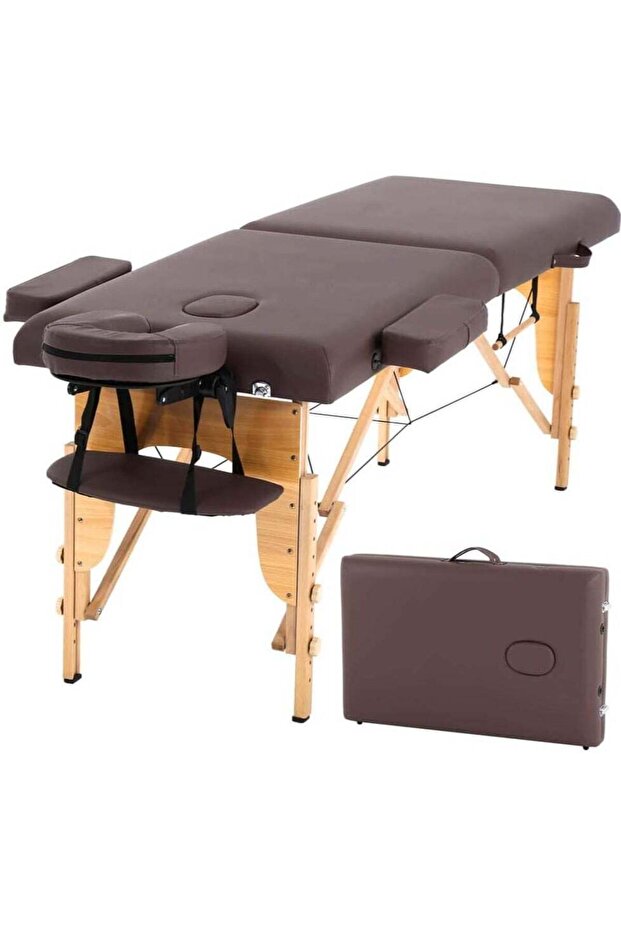 Portable Massage Table 84in Height Adjustable 2-Fold PU Leather Spa Bed w/ Face Cradle, Brow
