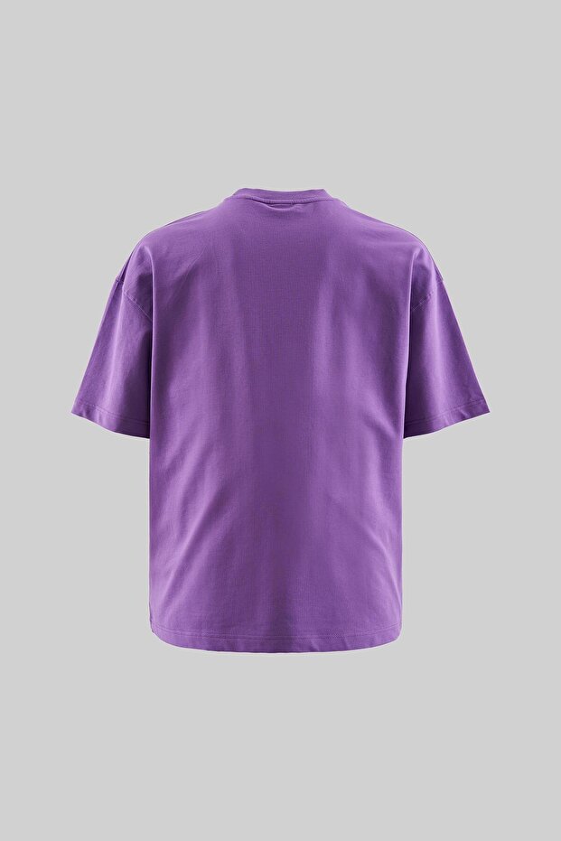 Erkek Basic Pamuklu Oversize Tişört Mor - 4