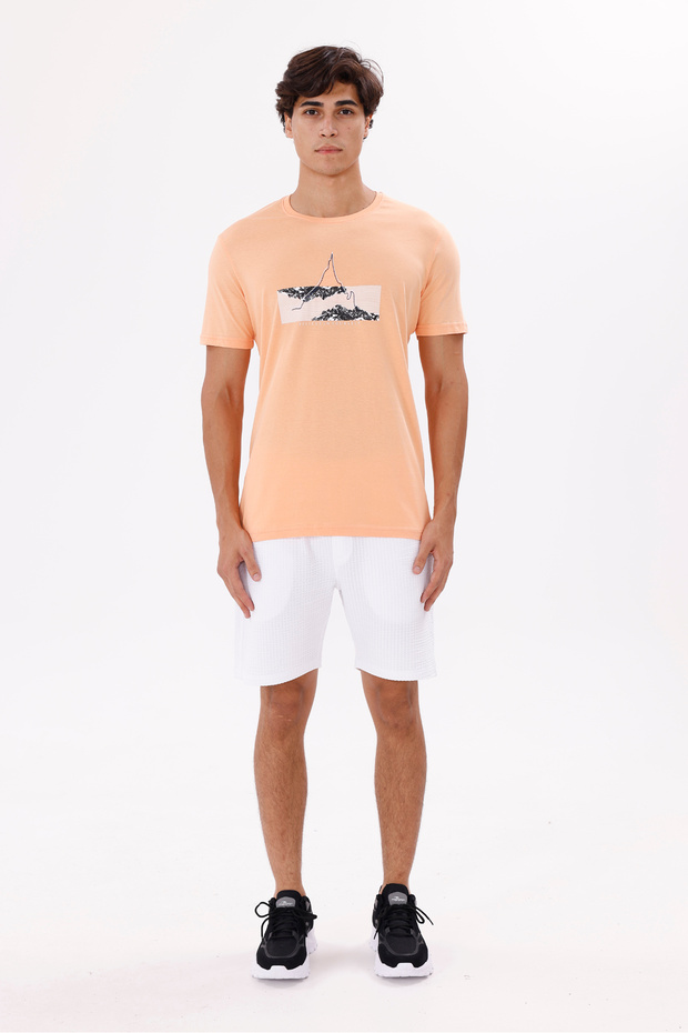 Mountain Graphic Crew Neck Letter Detail Comfortable Fit Cotton T-Shirt