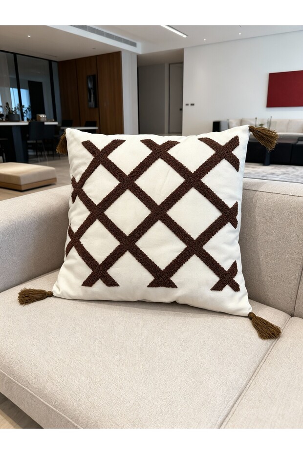 Single Punch Embroidered 100% Cotton White Fabric Throw Pillow Cover