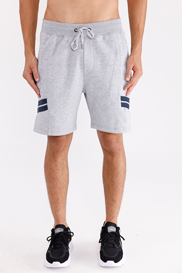 Double Stripe Tape Detailed Lace-Up Side Pocket Super Cotton Comfortable Fit Shorts