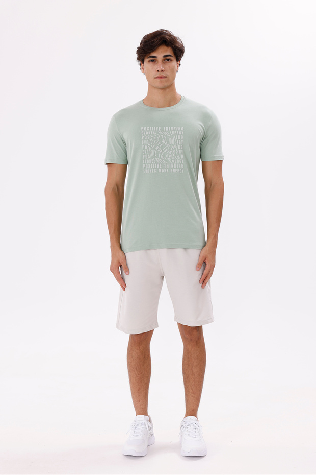 Crew Neck Embossed Lettering Printed Soft Texture Comfortable Fit Short Sleeve T-Shirt