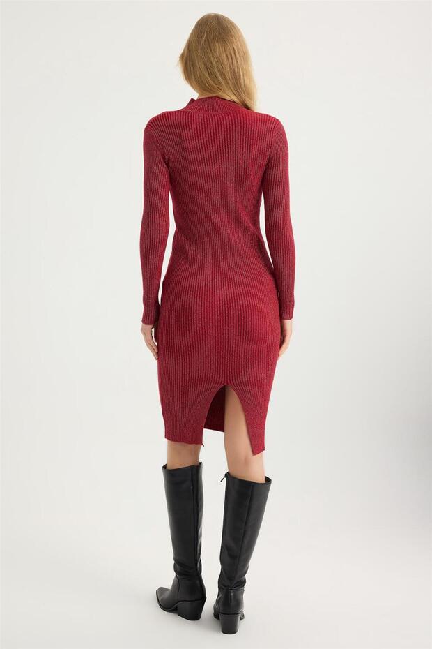 Simli Dik Yaka Elbise - 5