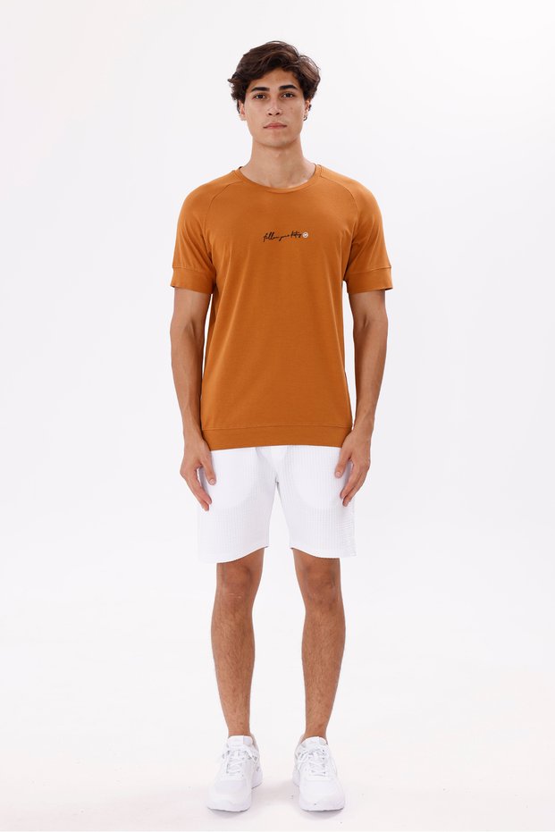 Crew Neck Chest Lettering Printed Comfortable Fit Short Sleeve Soft Textured T-Shirt