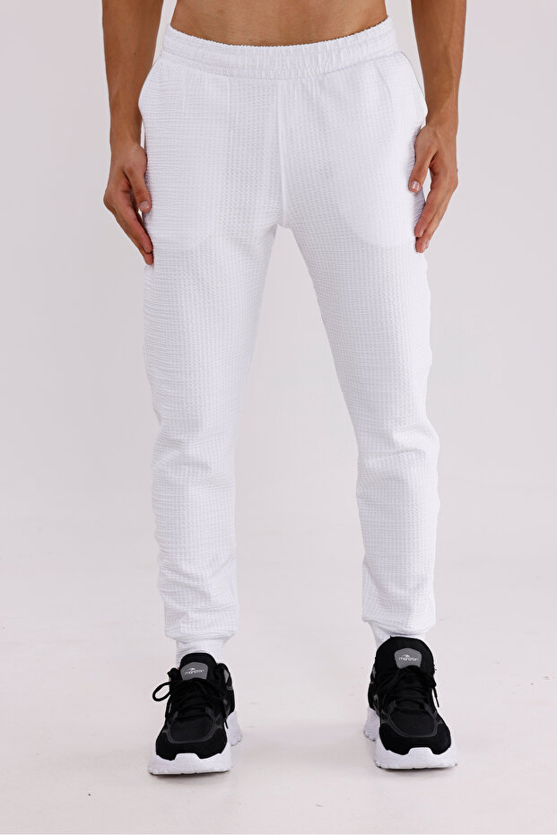 Honeycomb Patterned Elastic Waist Side Pockets Narrow Leg Sports Sweatpants