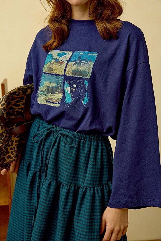 Lacivert Summer Baskılı Basic Body - 1