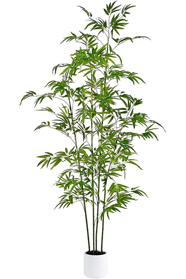 5.6ft Artificial Bamboo Tree with Tall White Planter, 4 Trunks & Silk Leaves