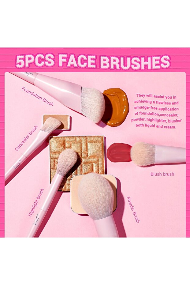 Pink Makeup Brushes Set 14Pcs - 2