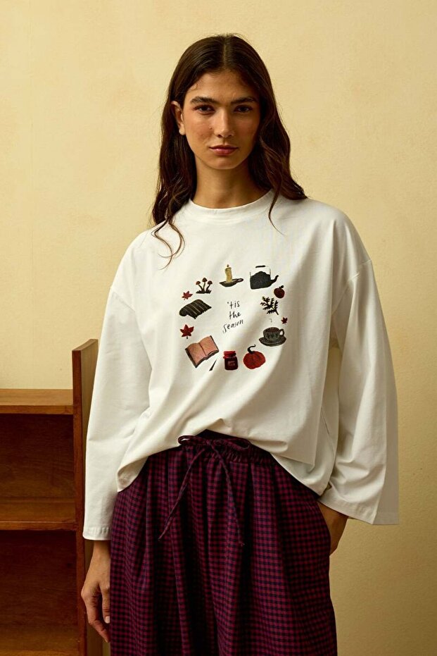 Ekru Pumpkin Baskılı Basic Body - 2