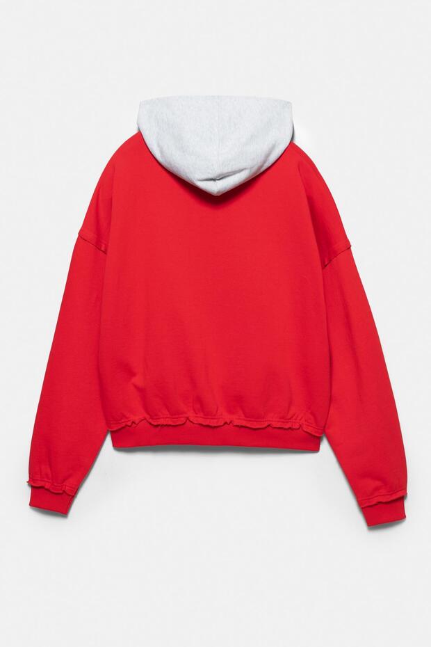 Kontrast kapüşonlu fermuarlı sweatshirt - 7