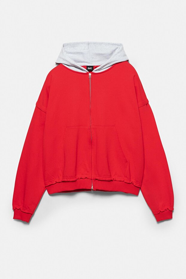 Kontrast kapüşonlu fermuarlı sweatshirt - 6