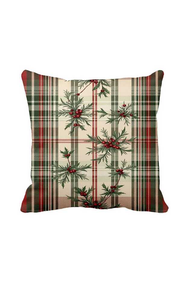 Winter Concept Red Green Plaid Throw Pillow Cover - Christmas Decor 43 X 43 cm Suede