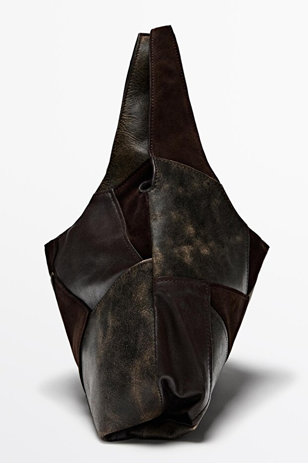 Orta boy patchwork deri çanta - 3