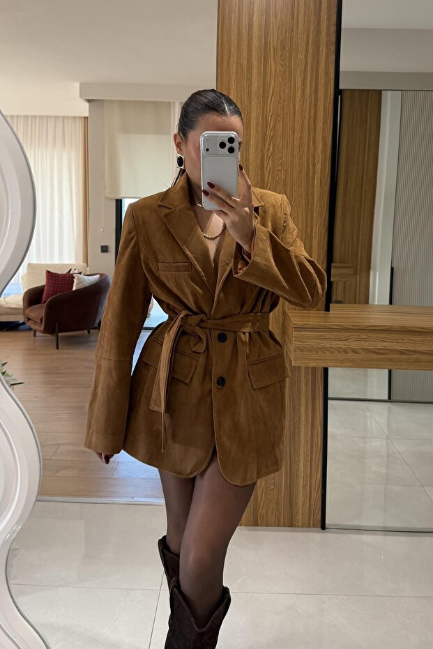 Morrison Taba Süet Kuşaklı Blazer Ceket - 3